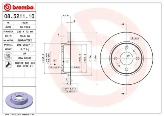 Bremsscheibe Vorderachse BREMBO 08.5211.10 Bild Bremsscheibe Vorderachse BREMBO 08.5211.10