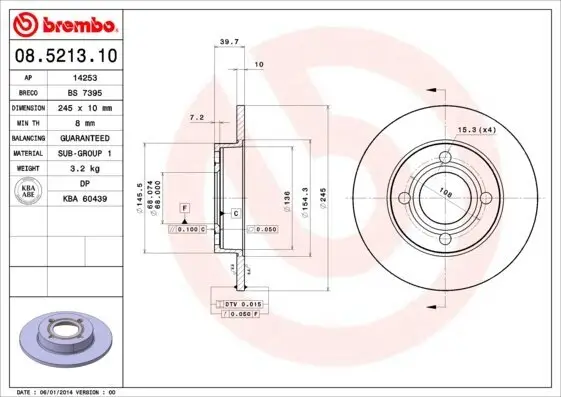 Bremsscheibe Hinterachse BREMBO 08.5213.10
