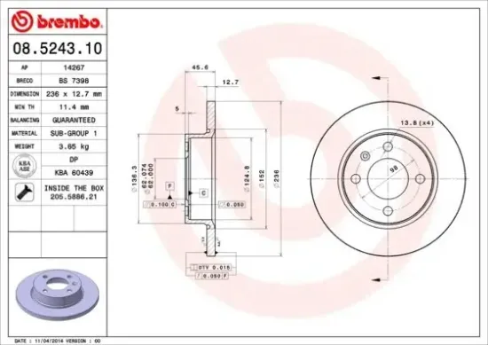 Bremsscheibe BREMBO 08.5243.10 Bild Bremsscheibe BREMBO 08.5243.10