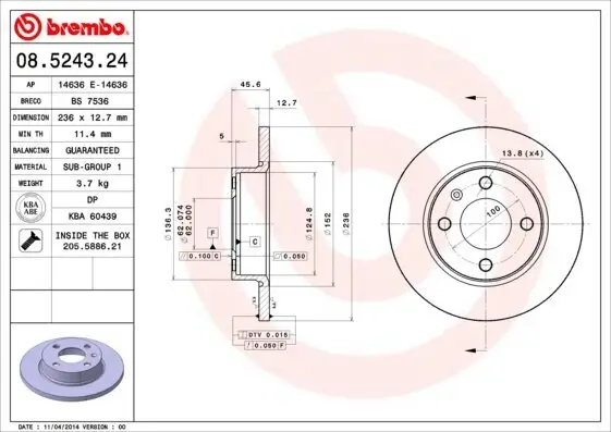 Bremsscheibe Vorderachse BREMBO 08.5243.24