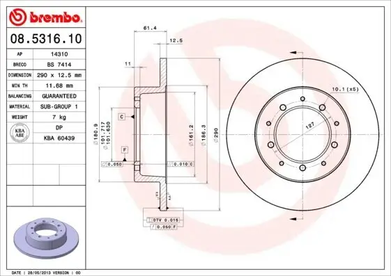 Bremsscheibe Hinterachse BREMBO 08.5316.10