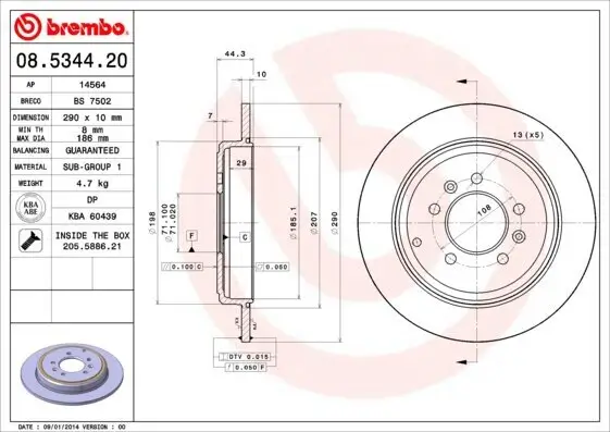 Bremsscheibe Hinterachse BREMBO 08.5344.20