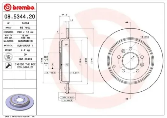 Bremsscheibe Hinterachse BREMBO 08.5344.20 Bild Bremsscheibe Hinterachse BREMBO 08.5344.20