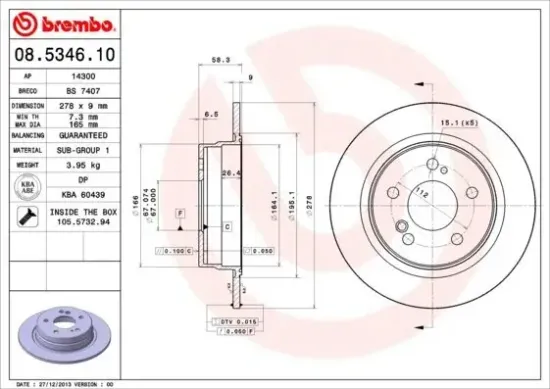 Bremsscheibe Hinterachse BREMBO 08.5346.10 Bild Bremsscheibe Hinterachse BREMBO 08.5346.10
