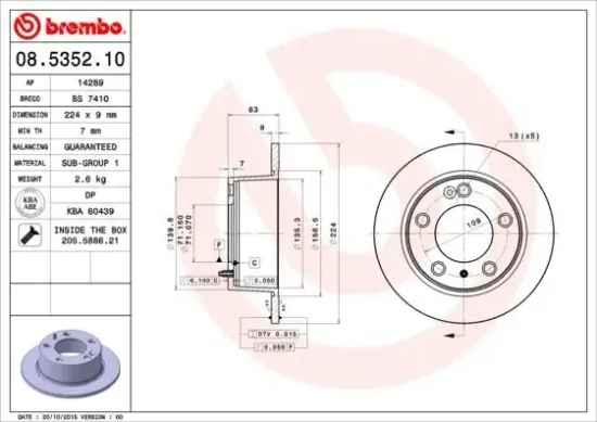 Bremsscheibe Hinterachse BREMBO 08.5352.10 Bild Bremsscheibe Hinterachse BREMBO 08.5352.10