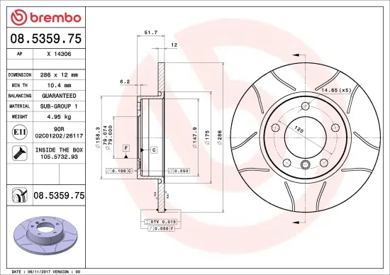 Bremsscheibe Vorderachse BREMBO 08.5359.75 Bild Bremsscheibe Vorderachse BREMBO 08.5359.75