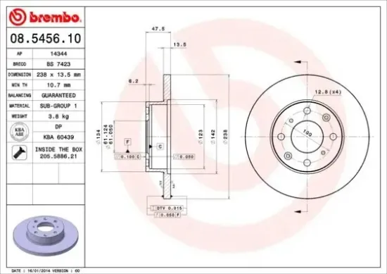 Bremsscheibe Vorderachse BREMBO 08.5456.10 Bild Bremsscheibe Vorderachse BREMBO 08.5456.10