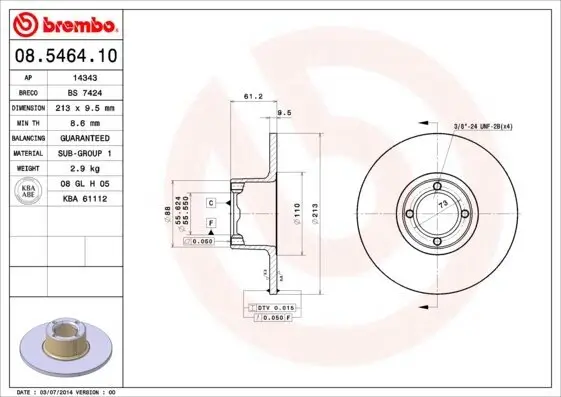 Bremsscheibe Vorderachse BREMBO 08.5464.10