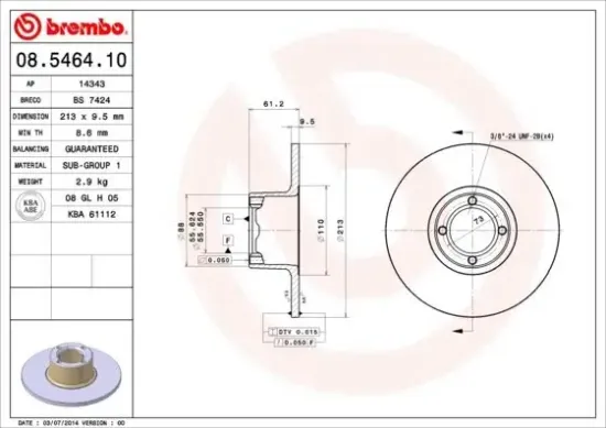 Bremsscheibe Vorderachse BREMBO 08.5464.10 Bild Bremsscheibe Vorderachse BREMBO 08.5464.10