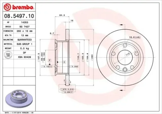 Bremsscheibe Vorderachse BREMBO 08.5497.10 Bild Bremsscheibe Vorderachse BREMBO 08.5497.10