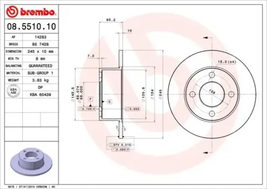 Bremsscheibe BREMBO 08.5510.10 Bild Bremsscheibe BREMBO 08.5510.10