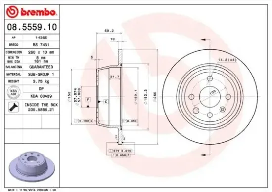 Bremsscheibe Hinterachse BREMBO 08.5559.10 Bild Bremsscheibe Hinterachse BREMBO 08.5559.10