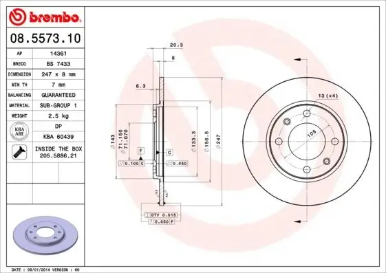 Bremsscheibe Hinterachse BREMBO 08.5573.10