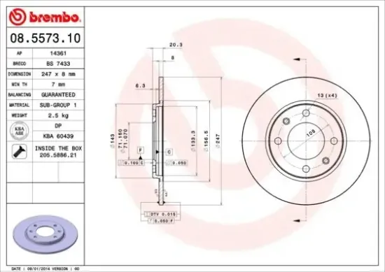 Bremsscheibe Hinterachse BREMBO 08.5573.10 Bild Bremsscheibe Hinterachse BREMBO 08.5573.10