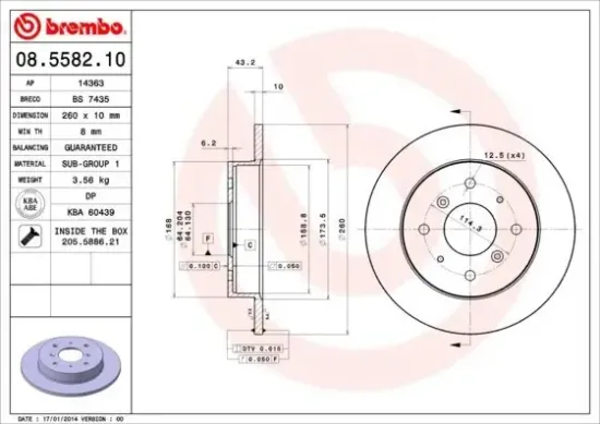 Bremsscheibe Hinterachse BREMBO 08.5582.10 Bild Bremsscheibe Hinterachse BREMBO 08.5582.10