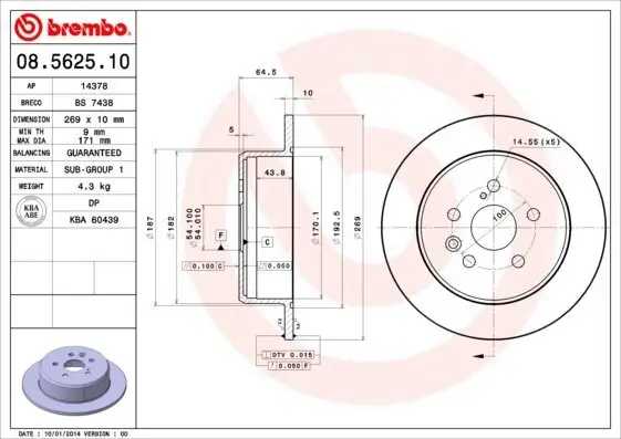 Bremsscheibe Hinterachse BREMBO 08.5625.10