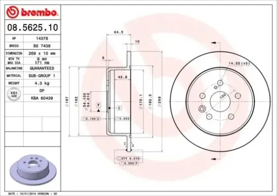 Bremsscheibe Hinterachse BREMBO 08.5625.10 Bild Bremsscheibe Hinterachse BREMBO 08.5625.10