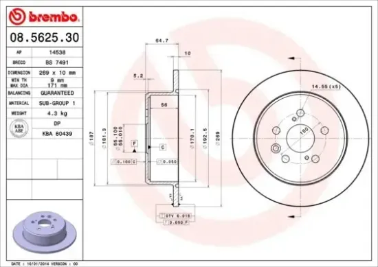 Bremsscheibe BREMBO 08.5625.30 Bild Bremsscheibe BREMBO 08.5625.30