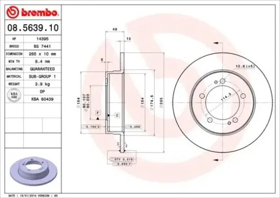 Bremsscheibe Hinterachse BREMBO 08.5639.10 Bild Bremsscheibe Hinterachse BREMBO 08.5639.10
