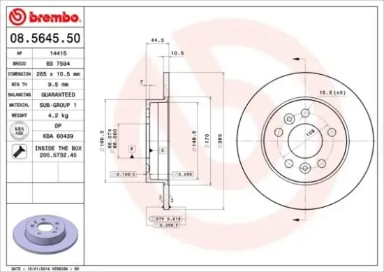 Bremsscheibe BREMBO 08.5645.50 Bild Bremsscheibe BREMBO 08.5645.50