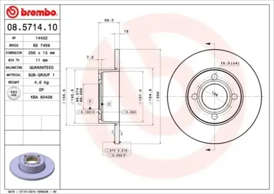 Bremsscheibe Vorderachse BREMBO 08.5714.10 Bild Bremsscheibe Vorderachse BREMBO 08.5714.10