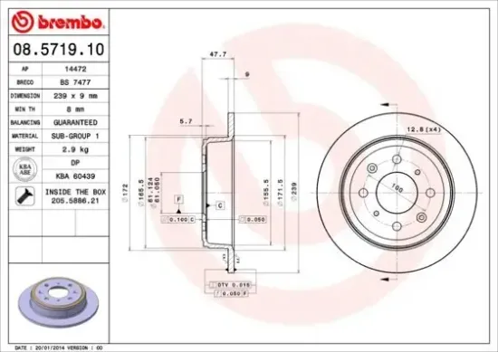 Bremsscheibe BREMBO 08.5719.10 Bild Bremsscheibe BREMBO 08.5719.10