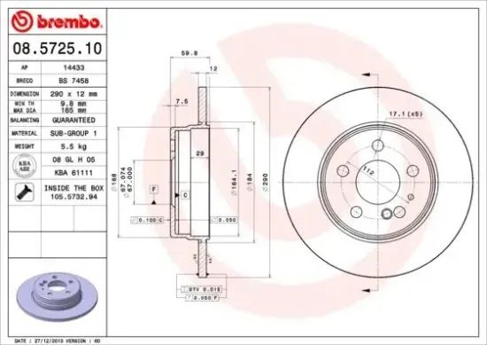 Bremsscheibe Hinterachse BREMBO 08.5725.10 Bild Bremsscheibe Hinterachse BREMBO 08.5725.10