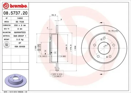 Bremsscheibe BREMBO 08.5737.20 Bild Bremsscheibe BREMBO 08.5737.20