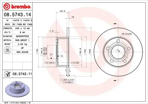 Bremsscheibe Hinterachse BREMBO 08.5743.11