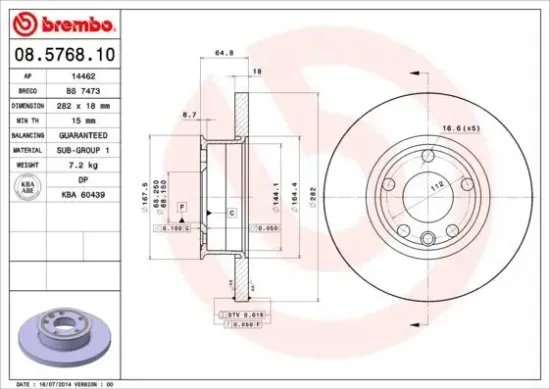 Bremsscheibe Vorderachse BREMBO 08.5768.10 Bild Bremsscheibe Vorderachse BREMBO 08.5768.10