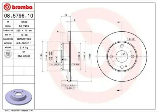 Bremsscheibe BREMBO 08.5796.10 Bild Bremsscheibe BREMBO 08.5796.10