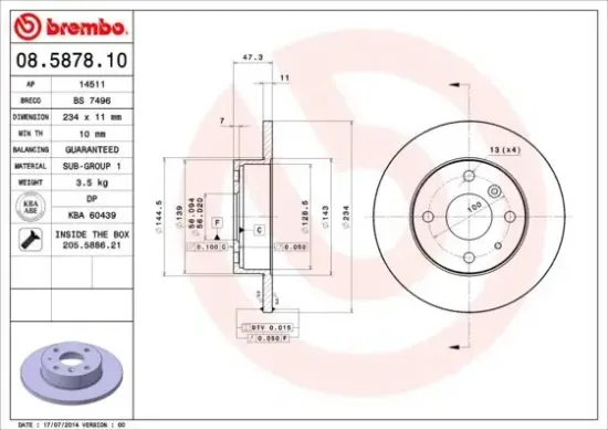 Bremsscheibe Vorderachse BREMBO 08.5878.10 Bild Bremsscheibe Vorderachse BREMBO 08.5878.10
