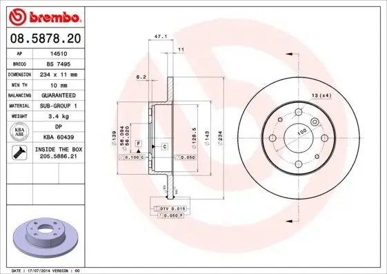 Bremsscheibe Vorderachse BREMBO 08.5878.20