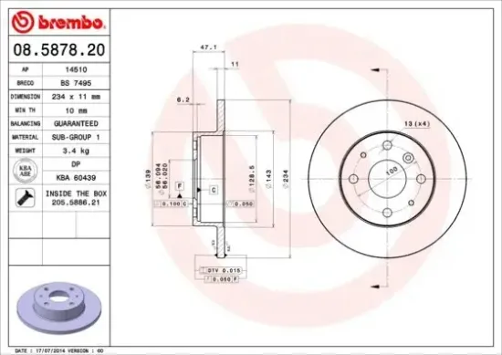 Bremsscheibe Vorderachse BREMBO 08.5878.20 Bild Bremsscheibe Vorderachse BREMBO 08.5878.20