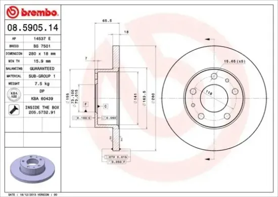 Bremsscheibe Vorderachse BREMBO 08.5905.14 Bild Bremsscheibe Vorderachse BREMBO 08.5905.14