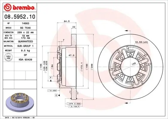 Bremsscheibe Hinterachse BREMBO 08.5952.10