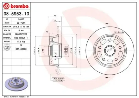 Bremsscheibe Hinterachse BREMBO 08.5953.10 Bild Bremsscheibe Hinterachse BREMBO 08.5953.10