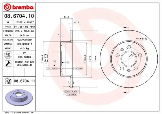 Bremsscheibe Hinterachse BREMBO 08.6704.11