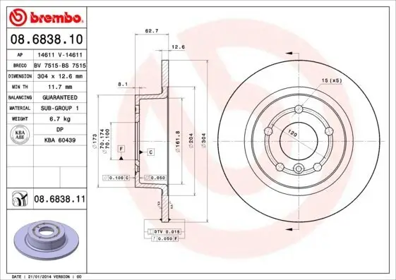 Bremsscheibe BREMBO 08.6838.11 Bild Bremsscheibe BREMBO 08.6838.11