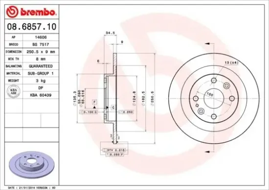 Bremsscheibe BREMBO 08.6857.10 Bild Bremsscheibe BREMBO 08.6857.10