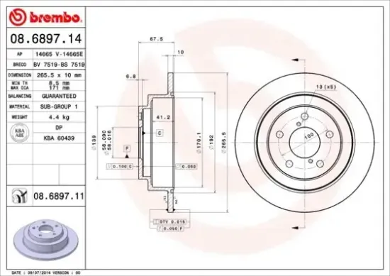Bremsscheibe Hinterachse BREMBO 08.6897.11 Bild Bremsscheibe Hinterachse BREMBO 08.6897.11