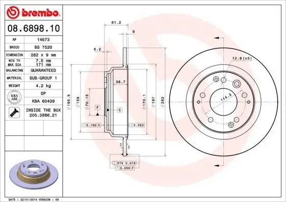 Bremsscheibe Hinterachse BREMBO 08.6898.10