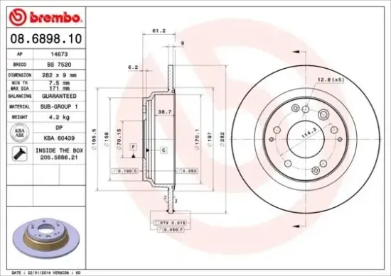 Bremsscheibe Hinterachse BREMBO 08.6898.10 Bild Bremsscheibe Hinterachse BREMBO 08.6898.10