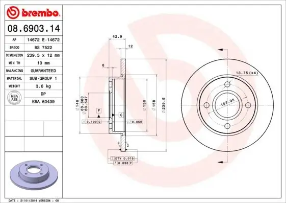 Bremsscheibe Vorderachse BREMBO 08.6903.14