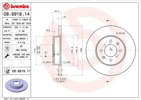 Bremsscheibe Vorderachse BREMBO 08.6918.11 Bild Bremsscheibe Vorderachse BREMBO 08.6918.11