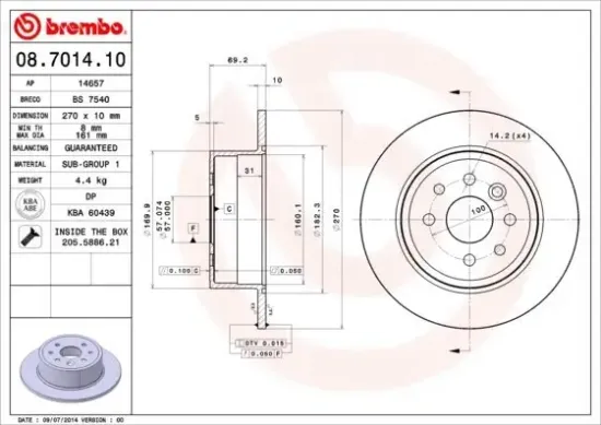 Bremsscheibe Hinterachse BREMBO 08.7014.10 Bild Bremsscheibe Hinterachse BREMBO 08.7014.10