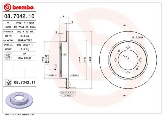 Bremsscheibe Hinterachse BREMBO 08.7042.11