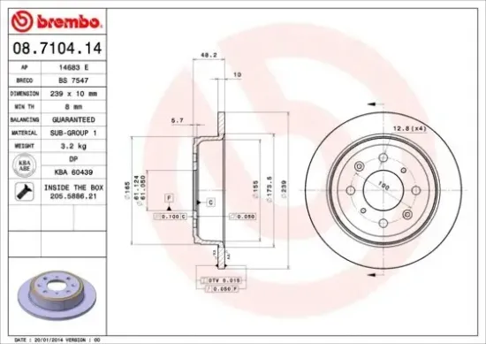 Bremsscheibe Hinterachse BREMBO 08.7104.14 Bild Bremsscheibe Hinterachse BREMBO 08.7104.14