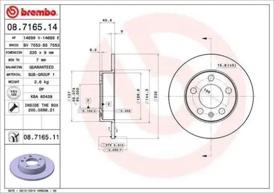 Bremsscheibe Hinterachse BREMBO 08.7165.11 Bild Bremsscheibe Hinterachse BREMBO 08.7165.11