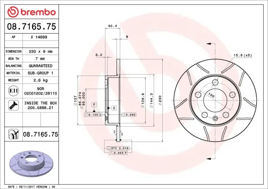 Bremsscheibe Hinterachse BREMBO 08.7165.75 Bild Bremsscheibe Hinterachse BREMBO 08.7165.75